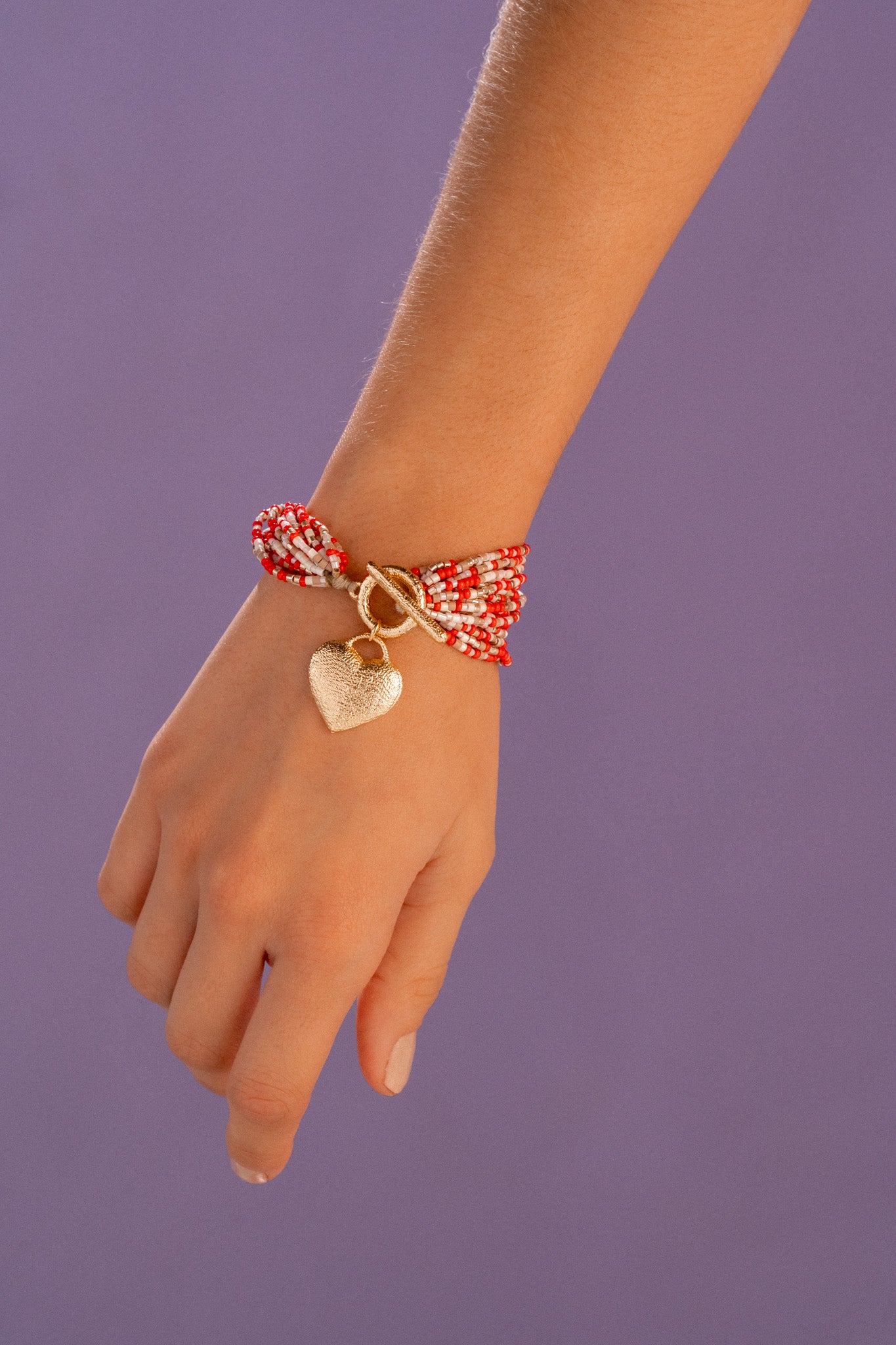 PULSERA BROCHE CORAZÓN + ARETES - MULTICOLOR