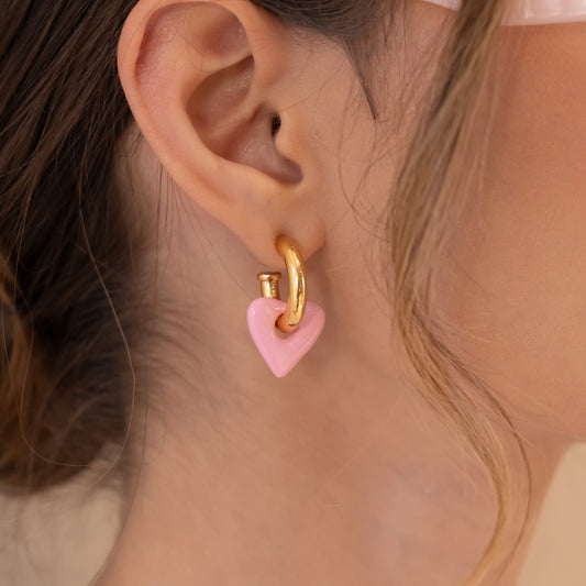 ARETES 2 EN 1 MAXI CORAZON - GOLD / ROSA