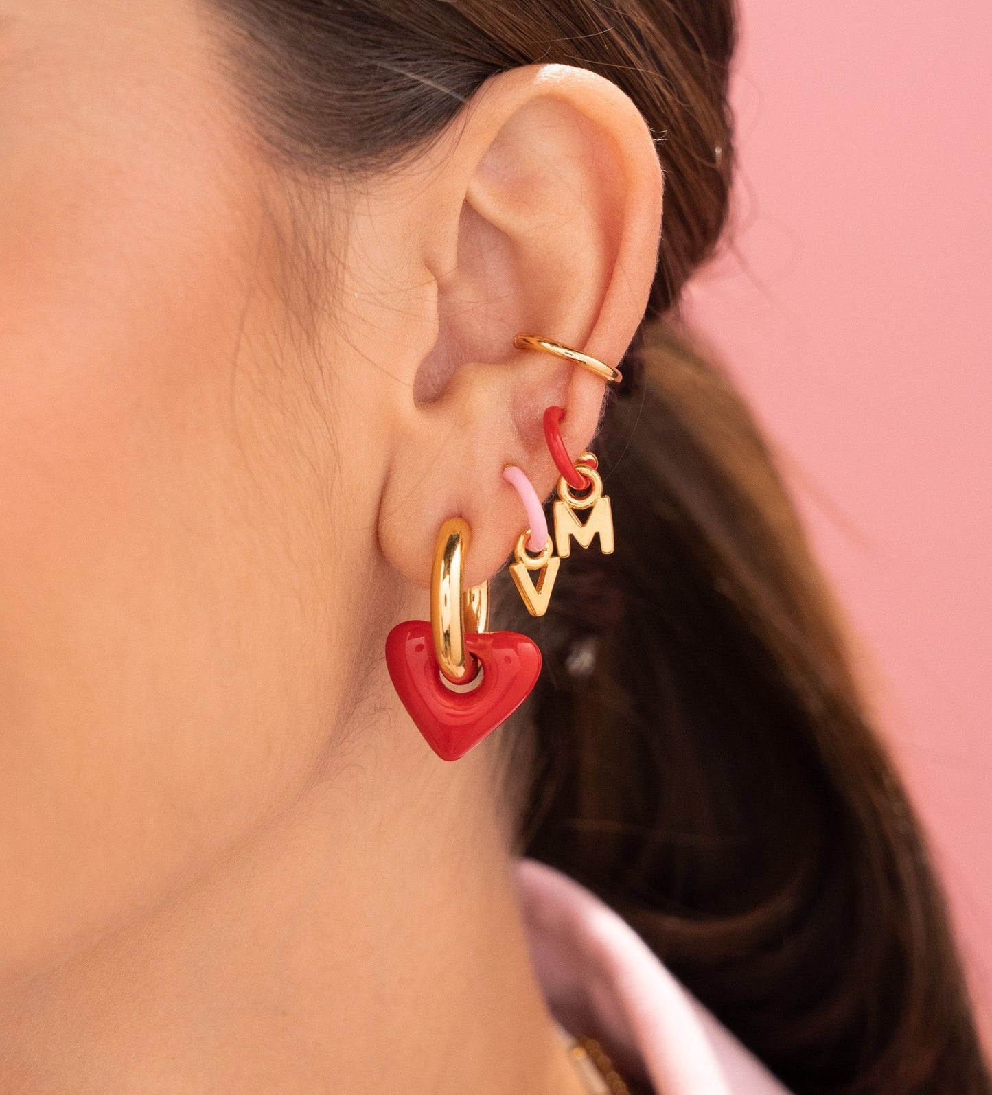 ARETES 2 EN 1 MAXI CORAZON - ROJO